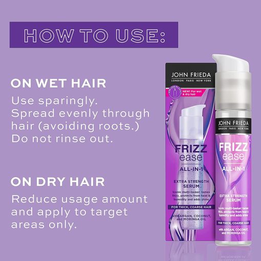 John Frieda Frizz Ease All-in-1 Extra Strength Serum (Thick, Coarse Hair) 50ml - Image 3