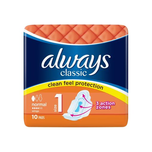 Always Classic Clean Feel Protection Normal (Size 1) Sanitary Pads With Wings-10 Pads - Image 1
