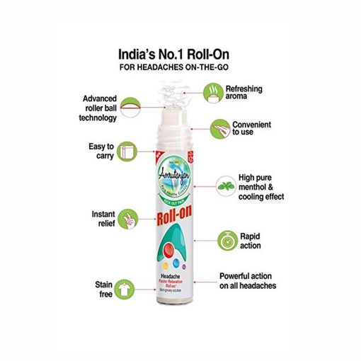 Amrutanjan Headache Faster Relaxation Roll on 10ml - Image 2