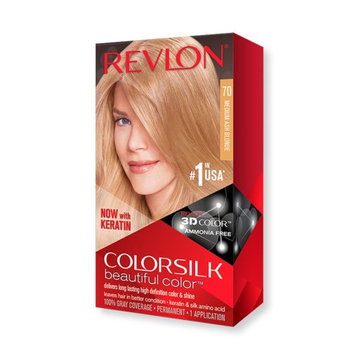 Revlon ColorSilk Beautiful Hair Color (70 Medium Ash Blonde) - Image 1