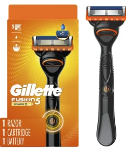 Gillette Fusion5 Power Men’s Razor Handle, Orange, 1 Blade Refill