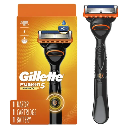 Gillette Fusion5 Power Men’s Razor Handle, Orange, 1 Blade Refill - Image 1