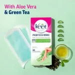 Veet Professional Ready To Use Wax Strips with Aloe Vera and Green Tea for Dry Skin 20strips - Image 2